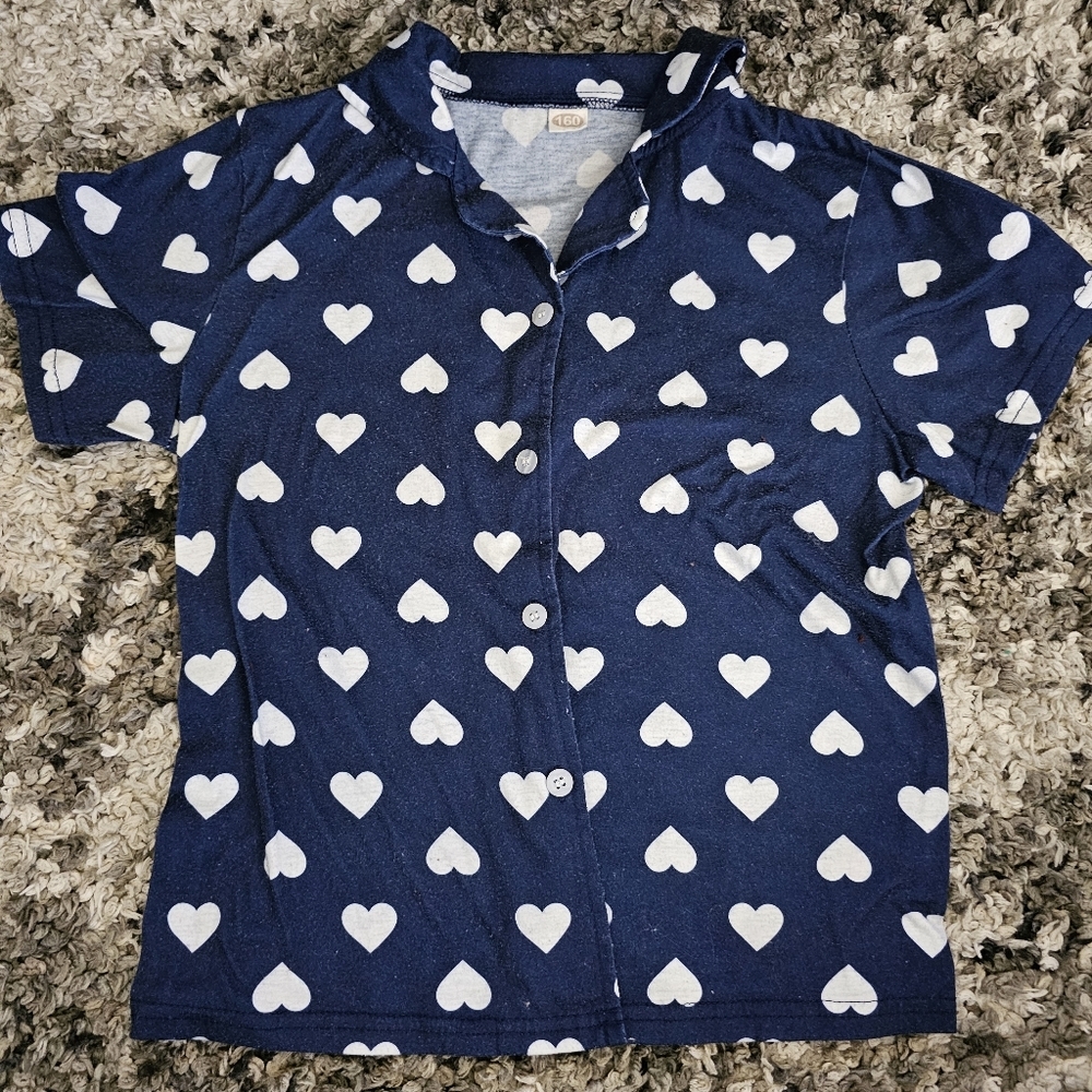 Girls Pj Heart Button Down Shortsleeve Top Size 160 ( 14-16) XL girls